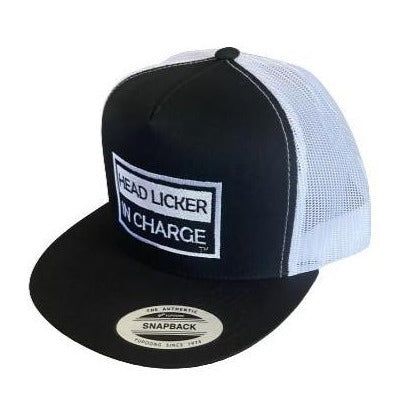 THIGHBRUSH® "HEAD LICKER IN CHARGE" - Trucker Snapback Hat - Black and White - Flat Bill