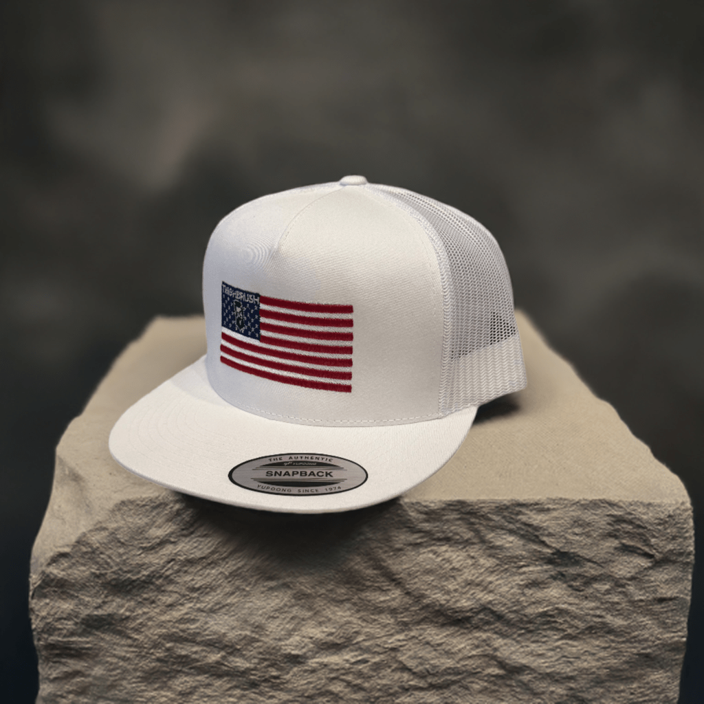 THIGHBRUSH® Patriotic Flat Bill Trucker Snapback Hat - White